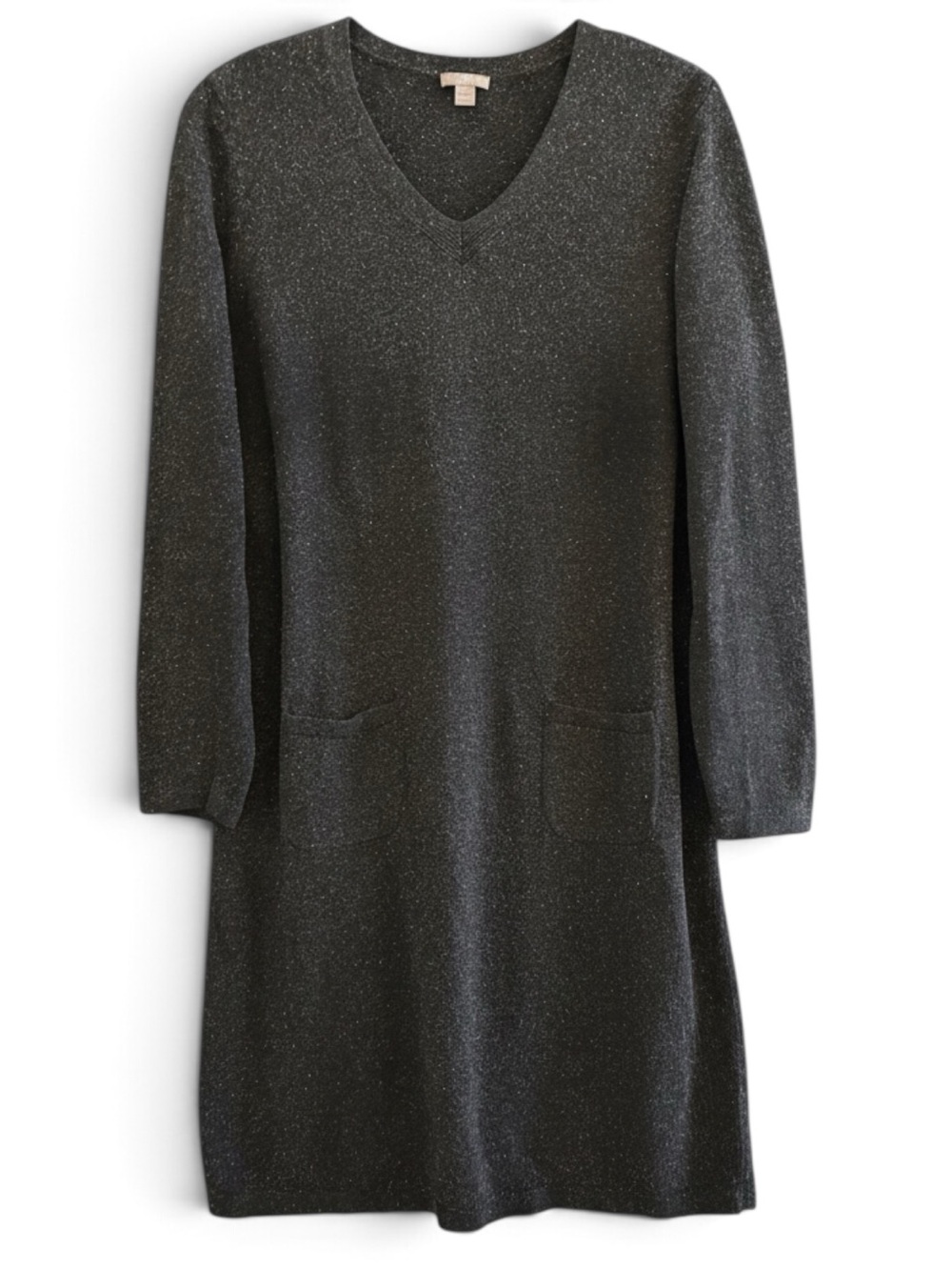 J. Jill Heather Charcoal V-Neck Long Sleeve Silk & Cotton Sweater Dress Size M